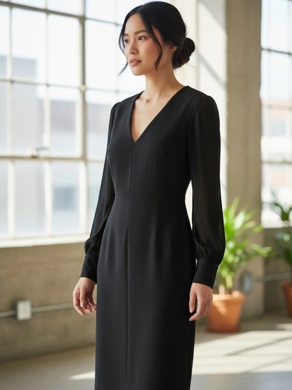 NWT Karen Kane Sheer Blouson Sleeve
Little Black Dress (LBD) - V-Neck (M) - Picture 2 of 11